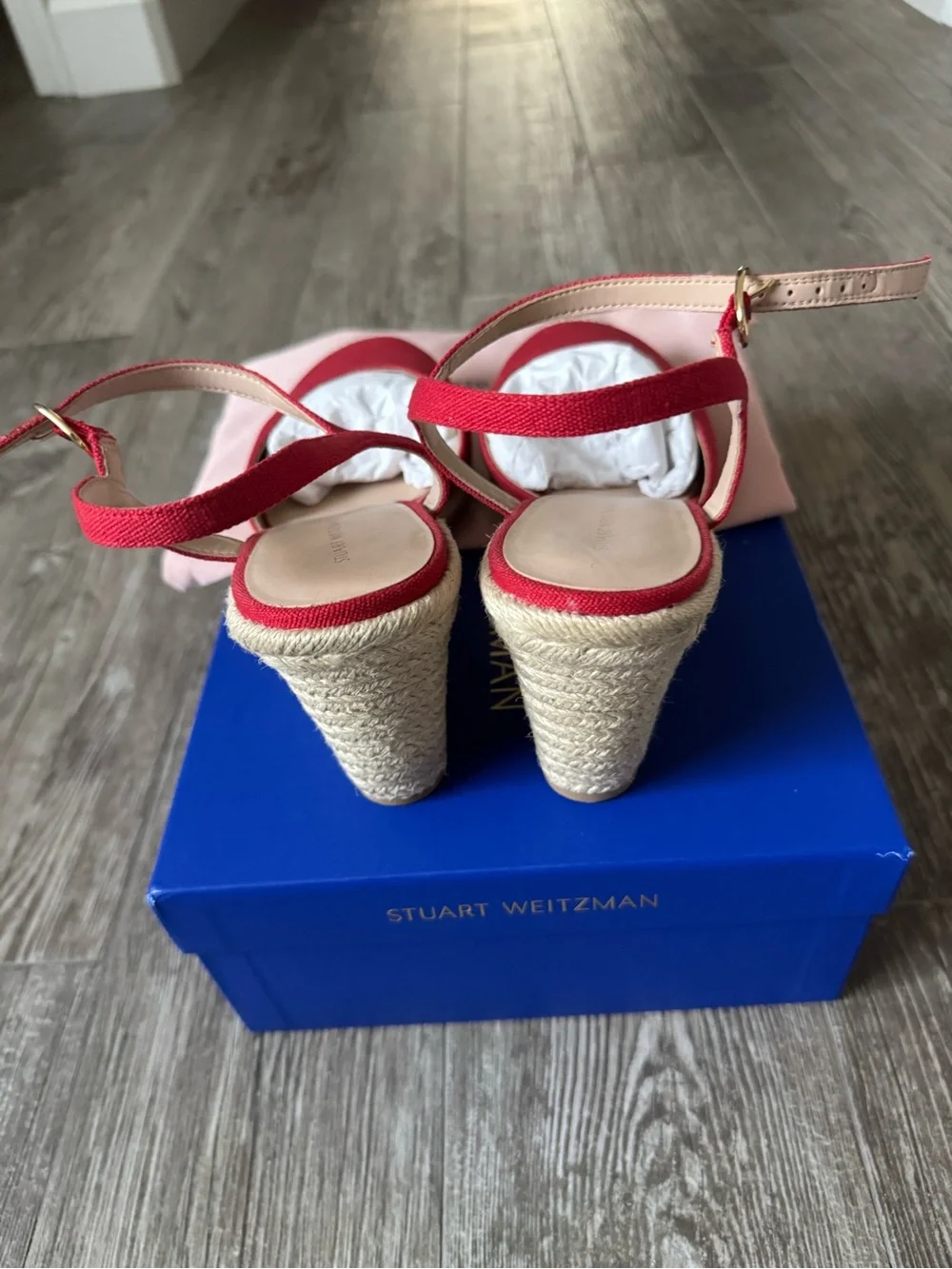 Stuart Weitzman Red Canvas Espadrille Wedge Sandals, US11, like NEW